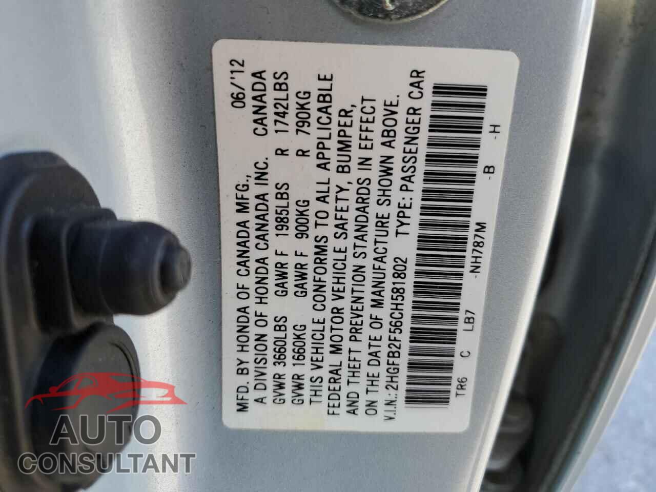 HONDA CIVIC 2012 - 2HGFB2F56CH581802