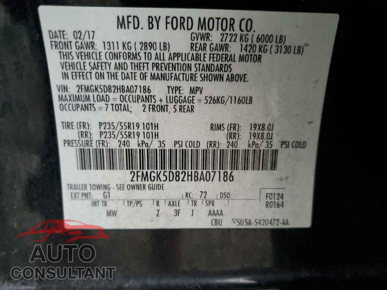 FORD FLEX 2017 - 2FMGK5D82HBA07186