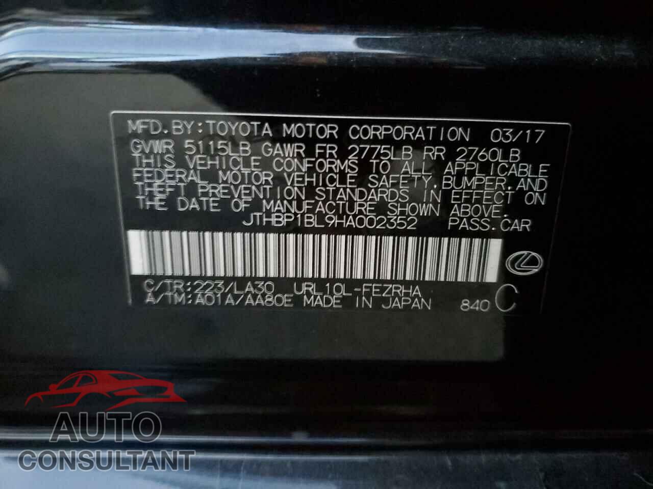 LEXUS GS-F 2017 - JTHBP1BL9HA002352