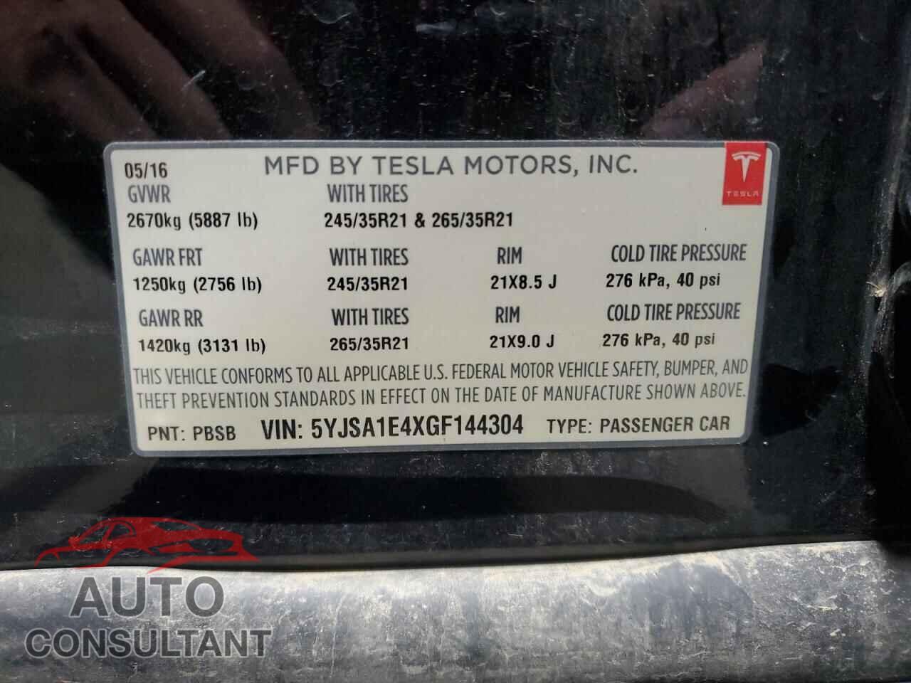 TESLA MODEL S 2016 - 5YJSA1E4XGF144304