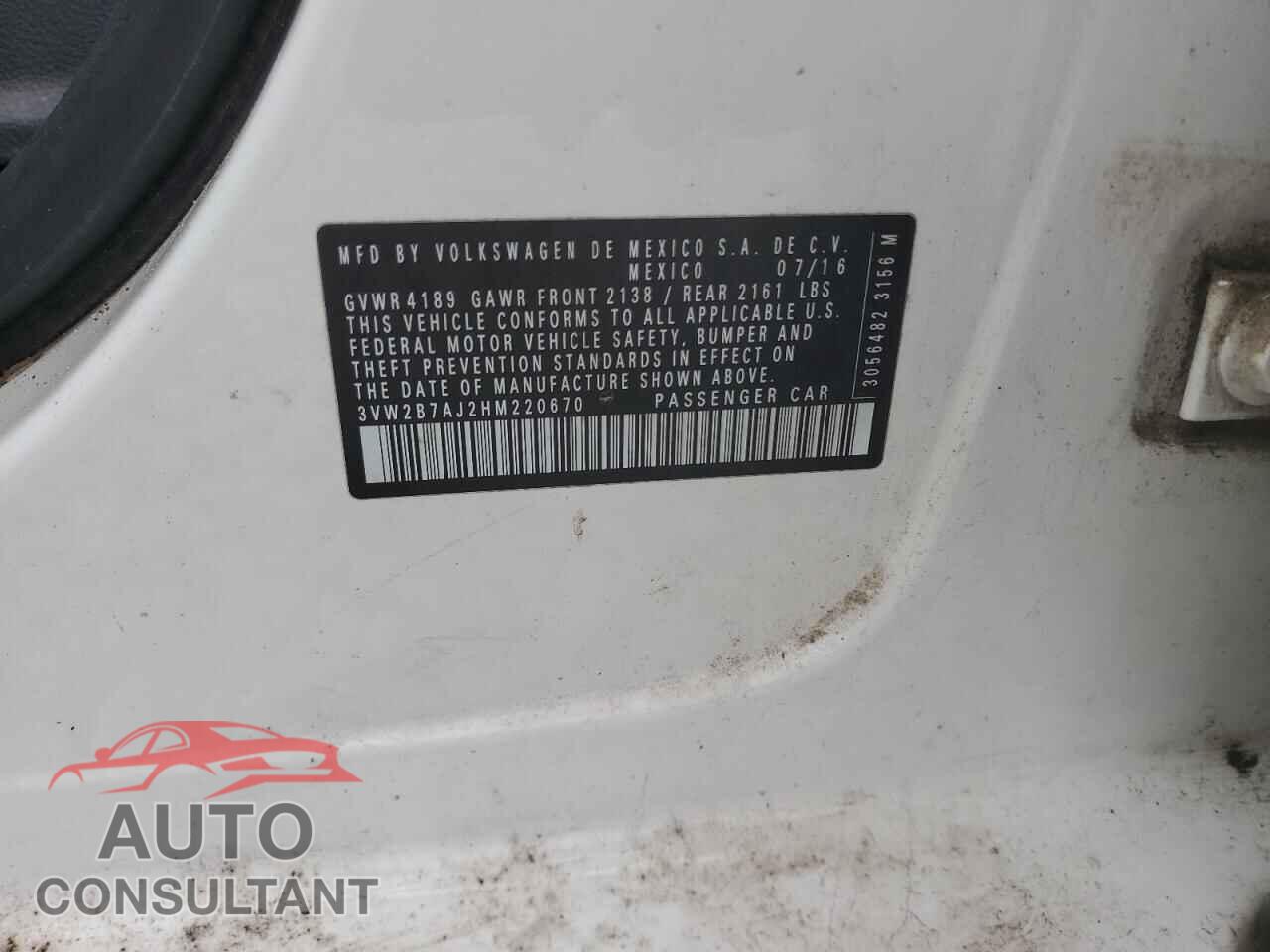 VOLKSWAGEN JETTA 2017 - 3VW2B7AJ2HM220670