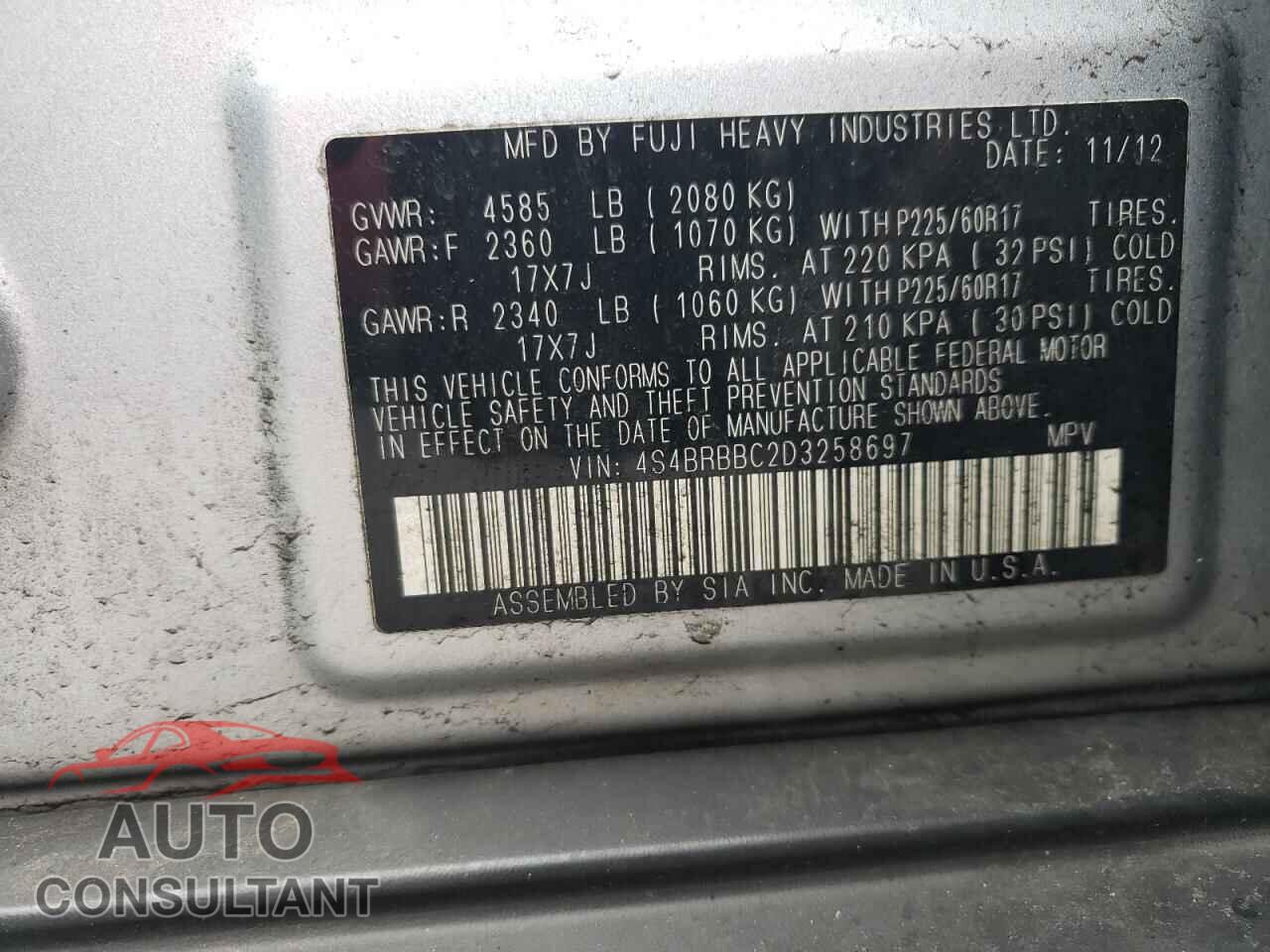 SUBARU OUTBACK 2013 - 4S4BRBBC2D3258697