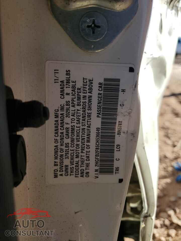 HONDA CIVIC 2012 - 2HGFB2F85CH536649