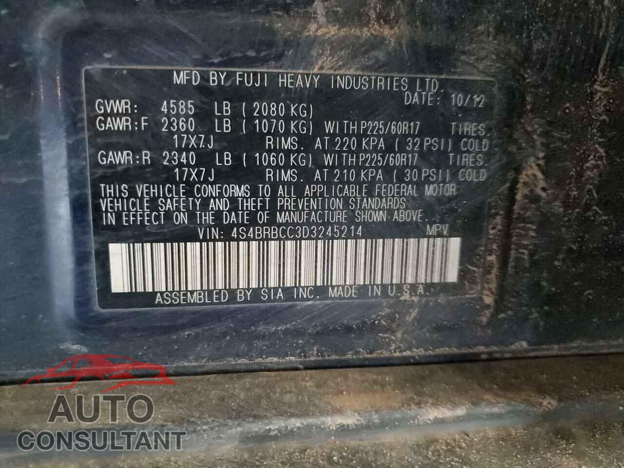 SUBARU OUTBACK 2013 - 4S4BRBCC3D3245214