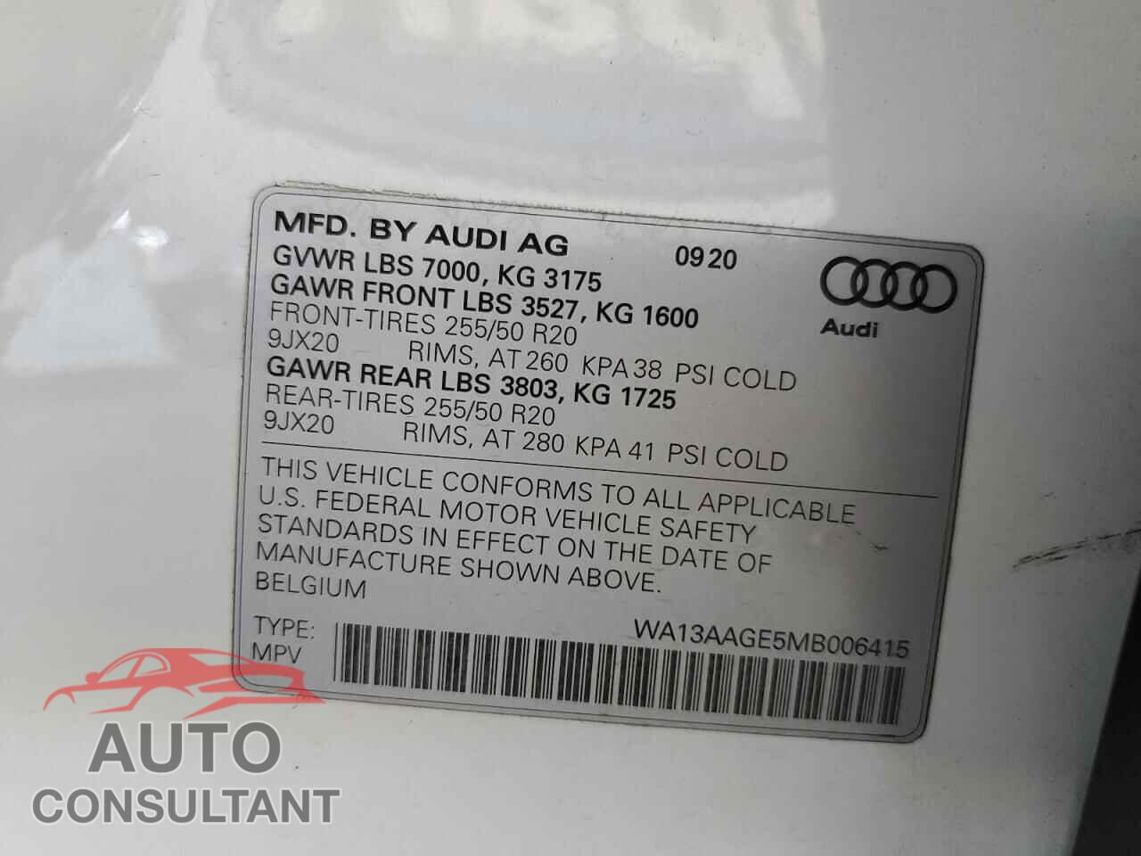 AUDI E-TRON 2021 - WA13AAGE5MB006415