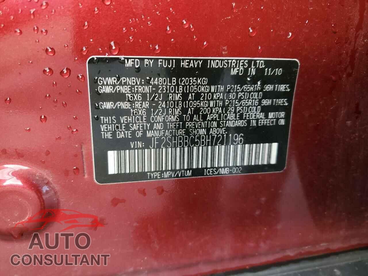 SUBARU FORESTER 2011 - JF2SHBBC5BH721196