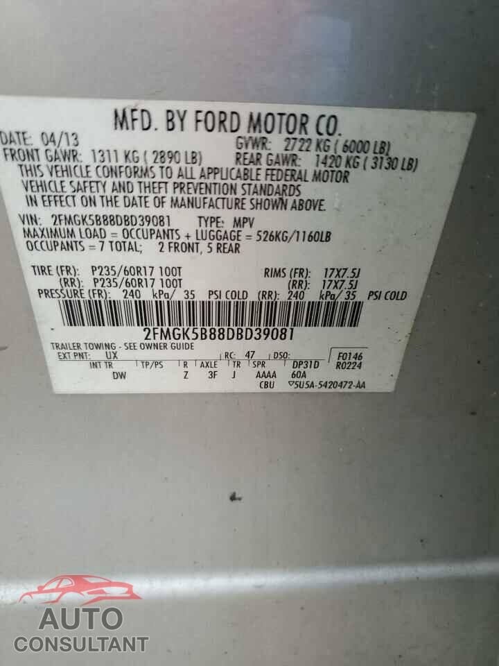 FORD FLEX 2013 - 2FMGK5B88DBD39081