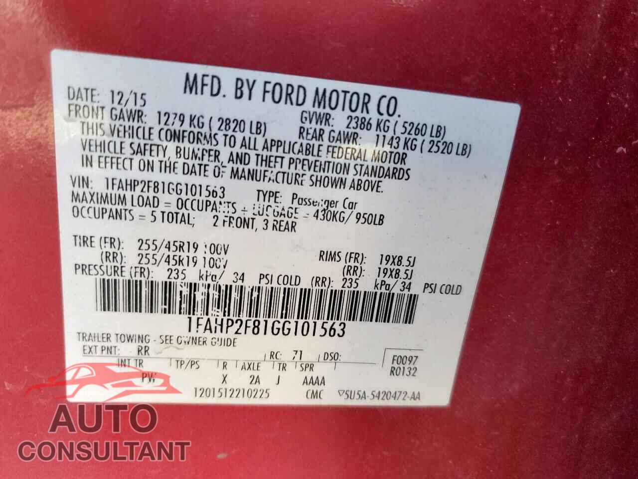 FORD TAURUS 2016 - 1FAHP2F81GG101563
