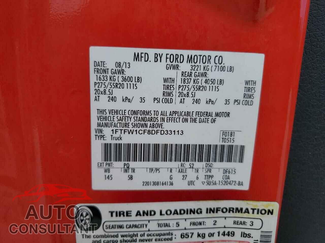 FORD F-150 2013 - 1FTFW1CF8DFD33113