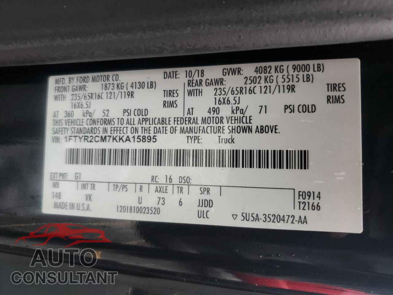 FORD TRANSIT 2019 - 1FTYR2CM7KKA15895