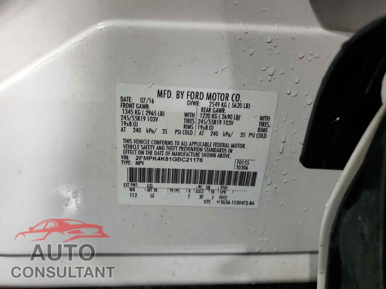 FORD EDGE 2016 - 2FMPK4K81GBC21176