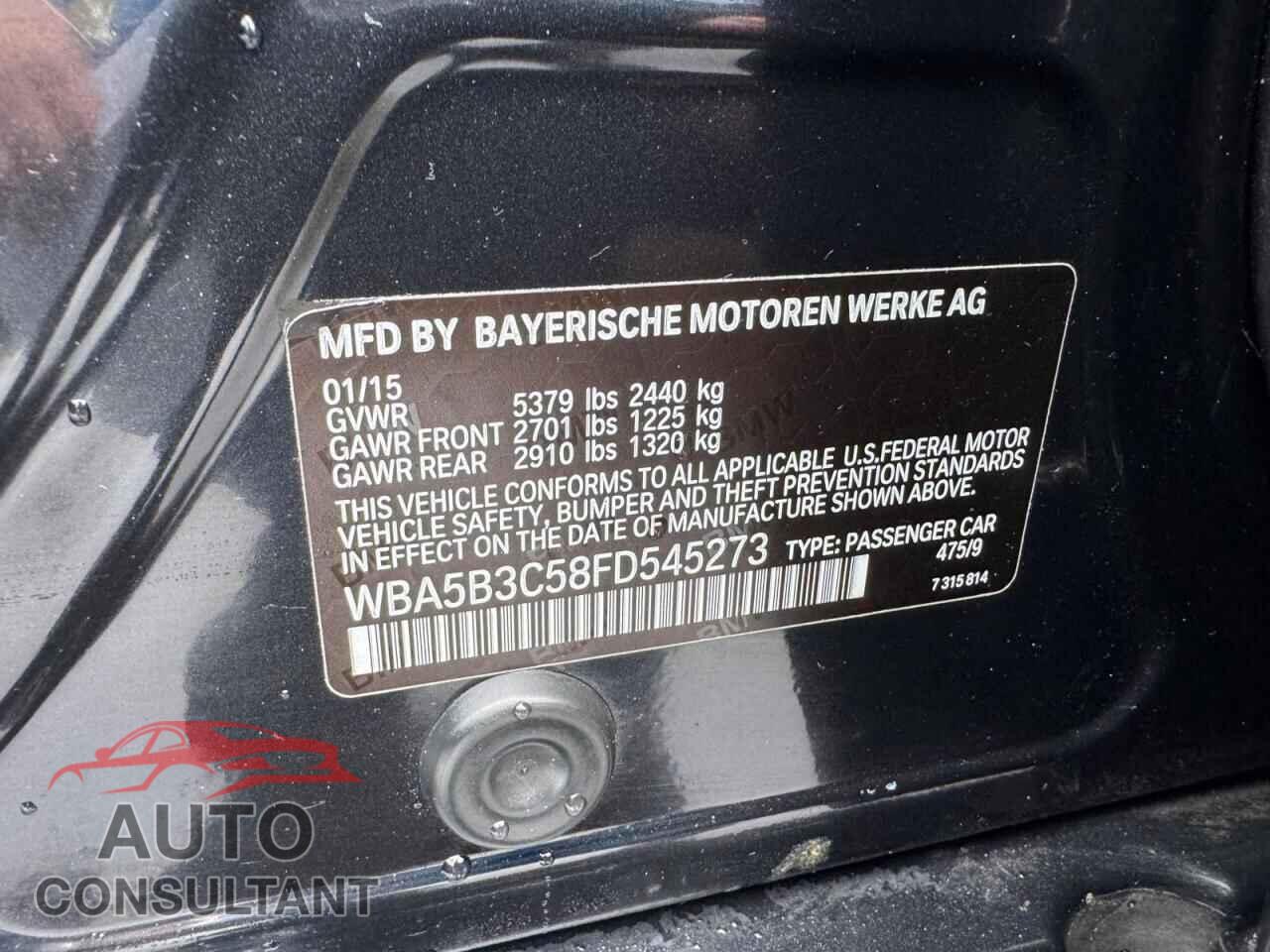 BMW 5 SERIES 2015 - WBA5B3C58FD545273