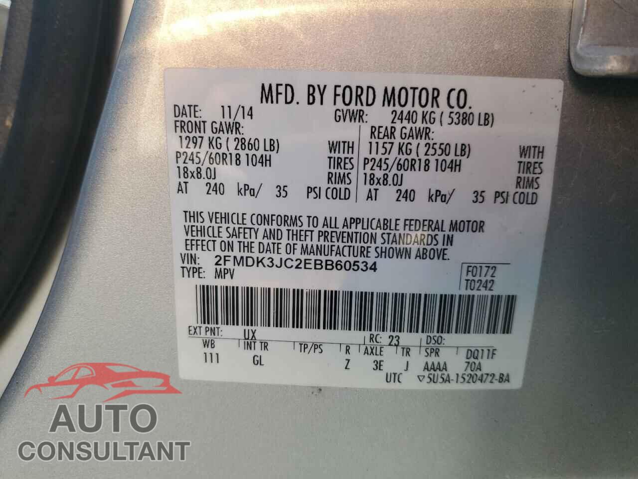 FORD EDGE 2014 - 2FMDK3JC2EBB60534
