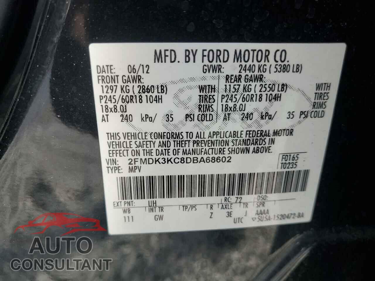 FORD EDGE 2013 - 2FMDK3KC8DBA68602