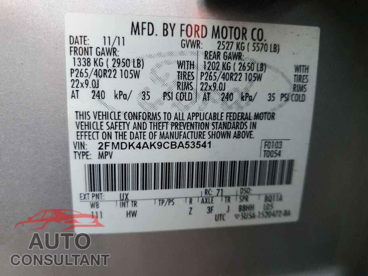 FORD EDGE 2012 - 2FMDK4AK9CBA53541
