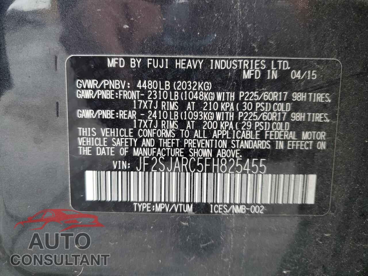 SUBARU FORESTER 2015 - JF2SJARC5FH825455