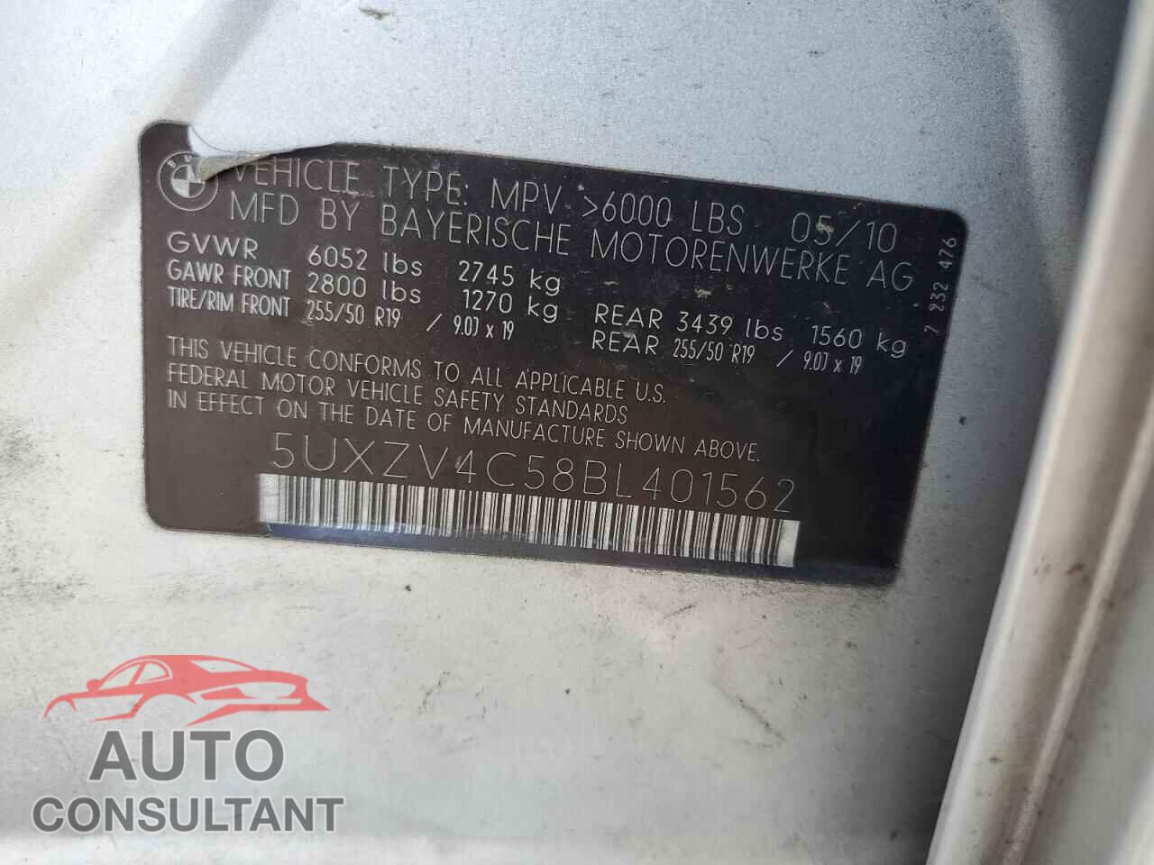 BMW X5 2011 - 5UXZV4C58BL401562