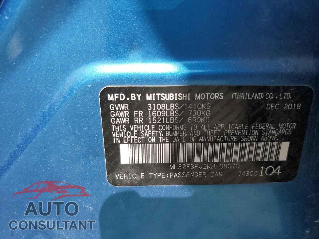 MITSUBISHI MIRAGE 2019 - ML32F3FJ2KHF08070