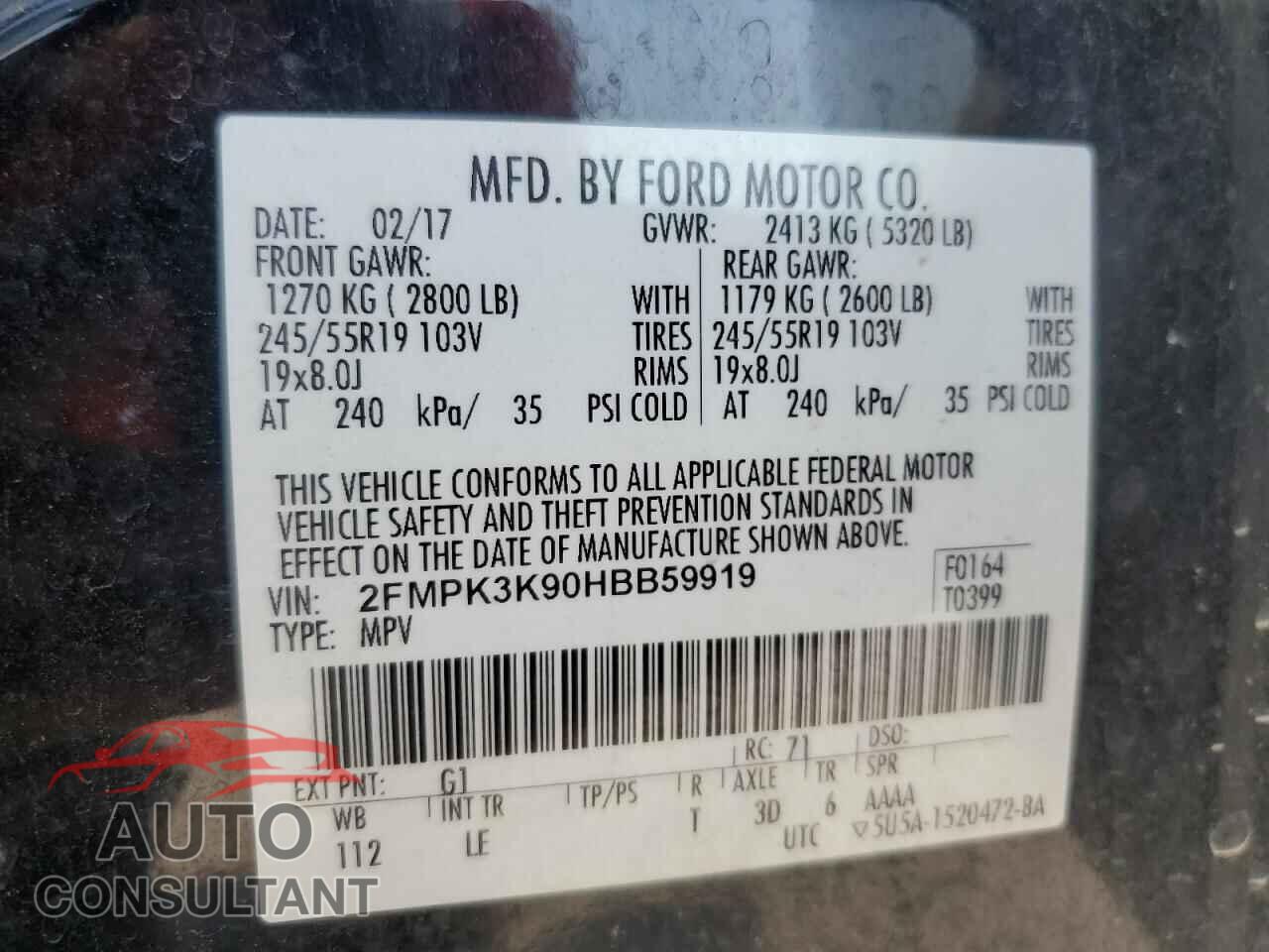 FORD EDGE 2017 - 2FMPK3K90HBB59919