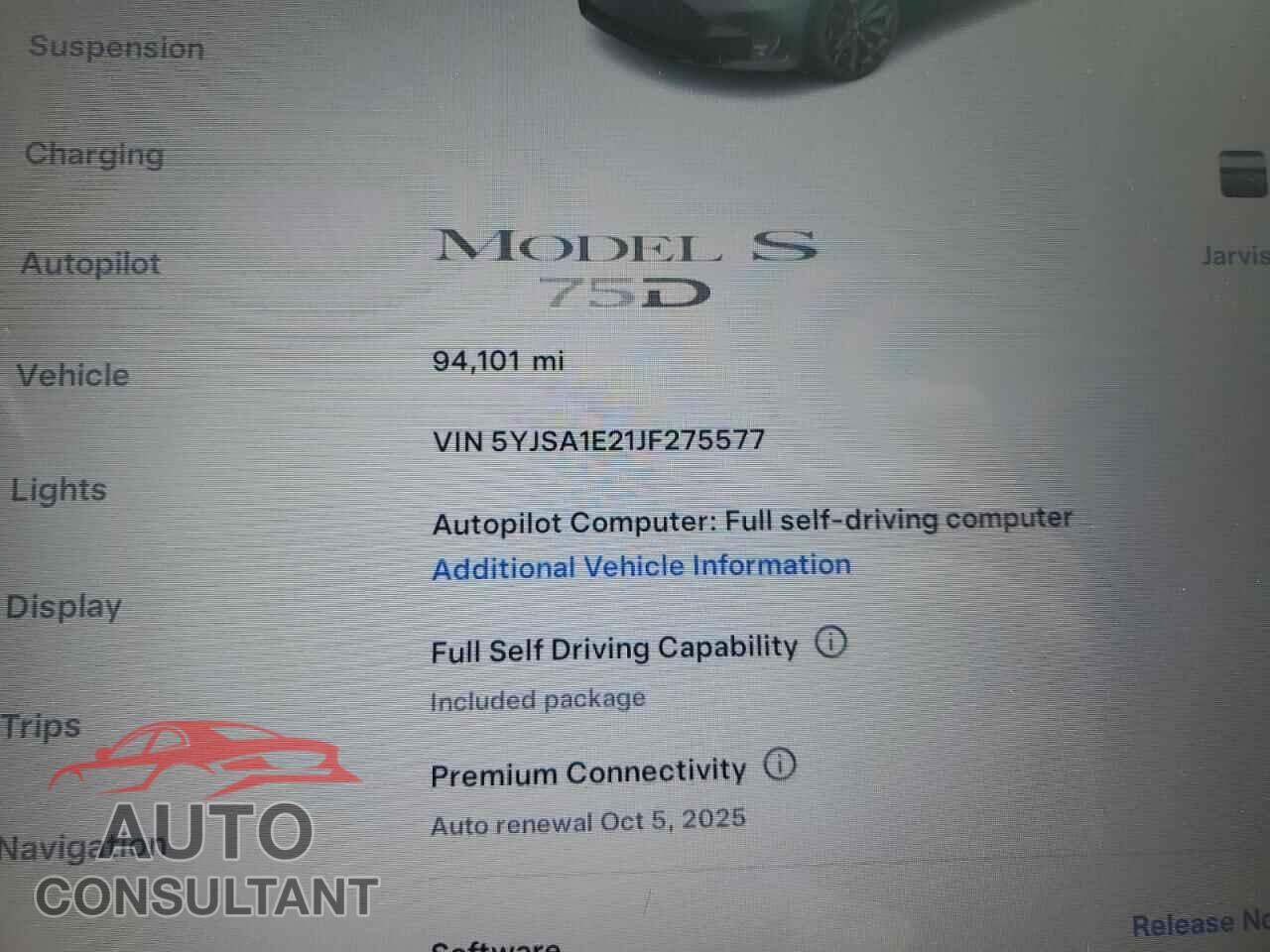 TESLA MODEL S 2018 - 5YJSA1E21JF275577