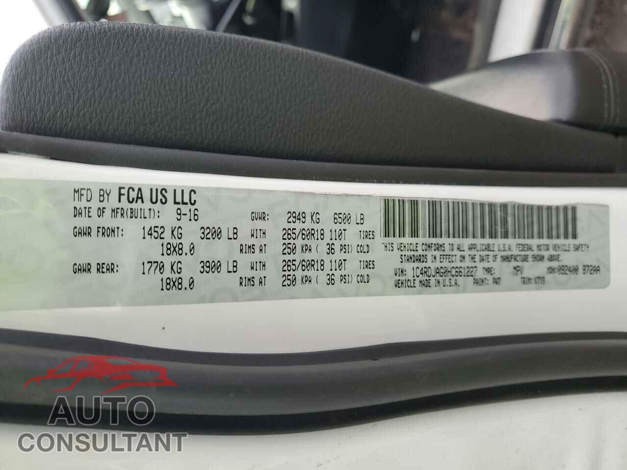 DODGE DURANGO 2017 - 1C4RDJAG0HC661227