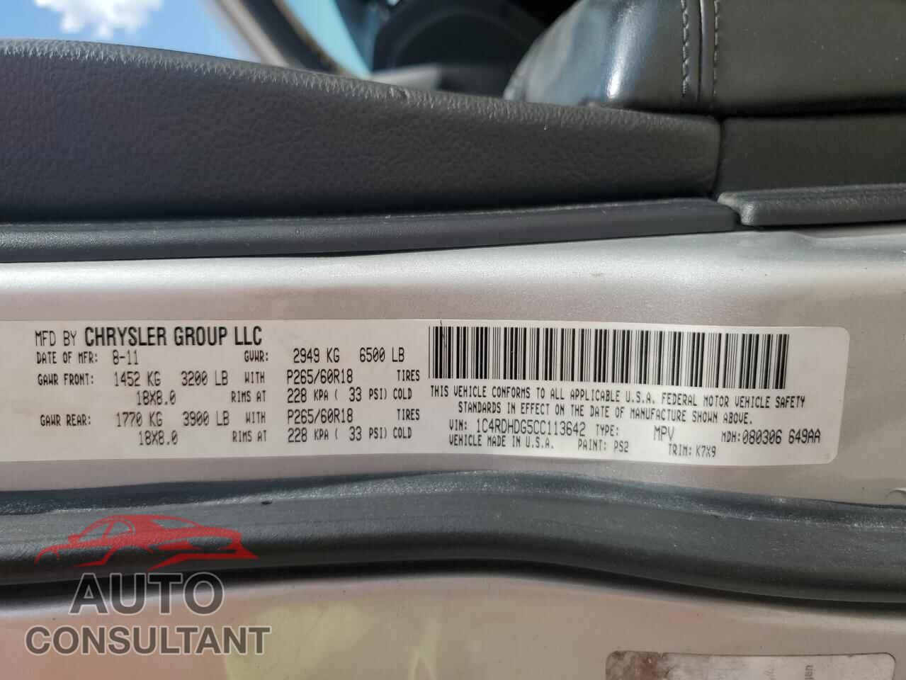 DODGE DURANGO 2012 - 1C4RDHDG5CC113642