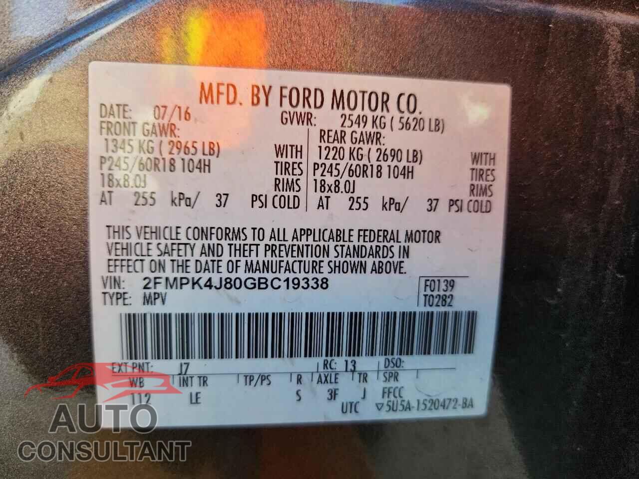FORD EDGE 2016 - 2FMPK4J80GBC19338