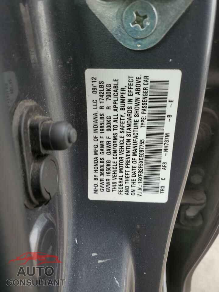 HONDA CIVIC 2012 - 19XFB2F5XCE097755