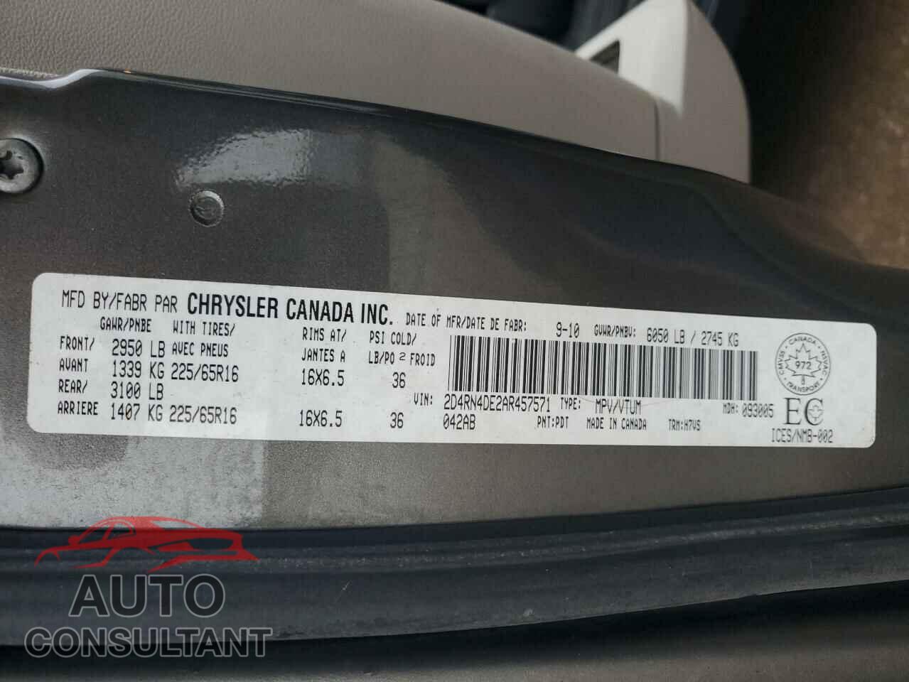DODGE CARAVAN 2010 - 2D4RN4DE2AR457571
