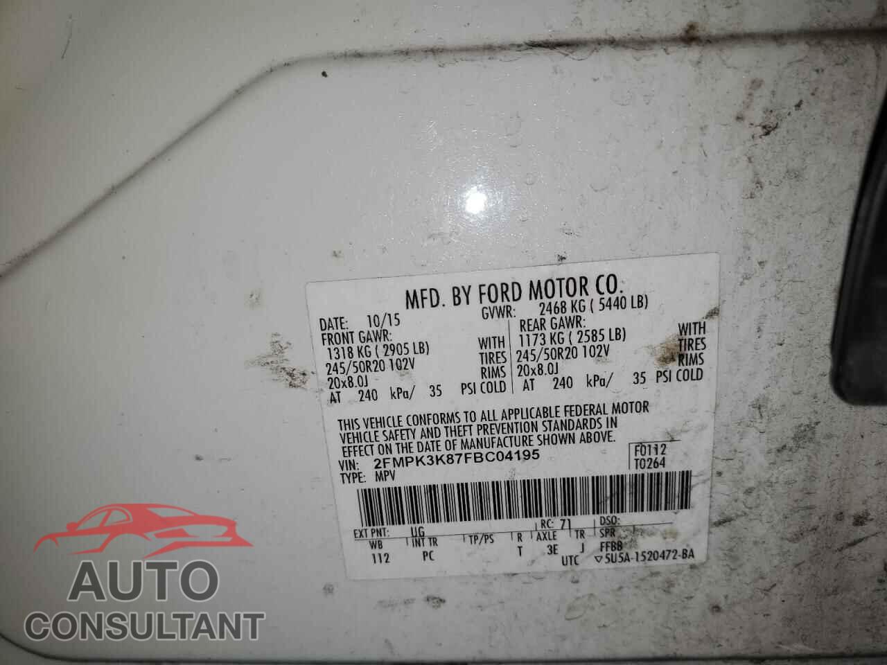 FORD EDGE 2015 - 2FMPK3K87FBC04195