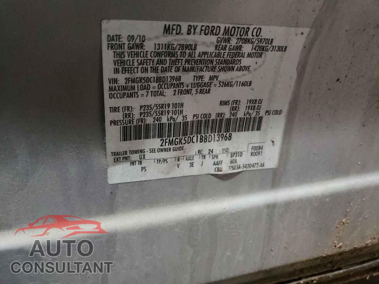 FORD FLEX 2011 - 2FMGK5DC1BBD13968