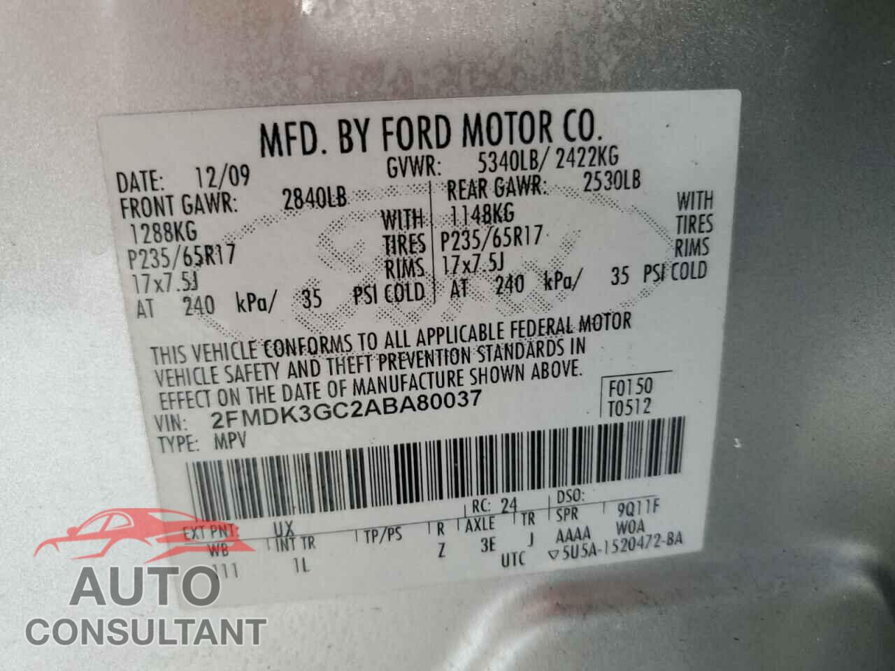 FORD EDGE 2010 - 2FMDK3GC2ABA80037