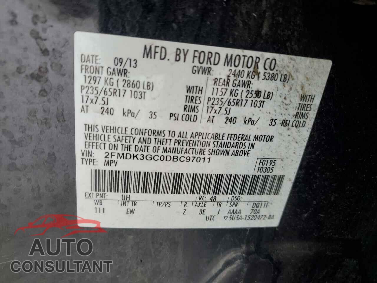 FORD EDGE 2013 - 2FMDK3GC0DBC97011