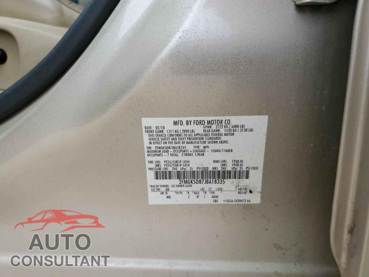 FORD FLEX 2018 - 2FMGK5D87JBA18335