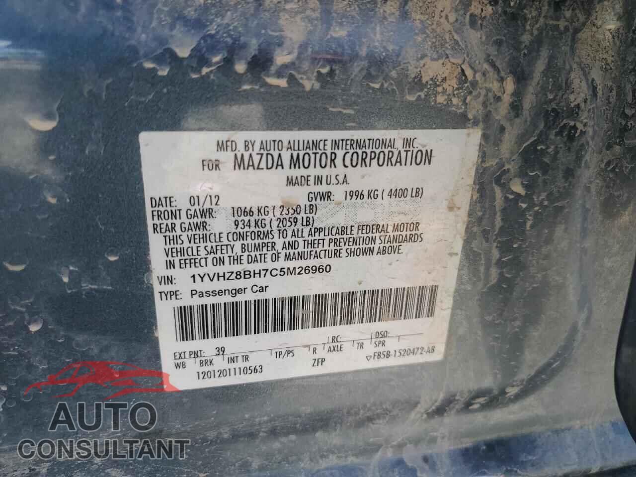 MAZDA 6 2012 - 1YVHZ8BH7C5M26960