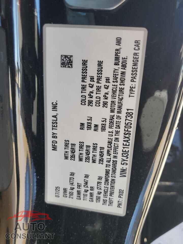 TESLA MODEL 3 2025 - 5YJ3E1EAXSF057381