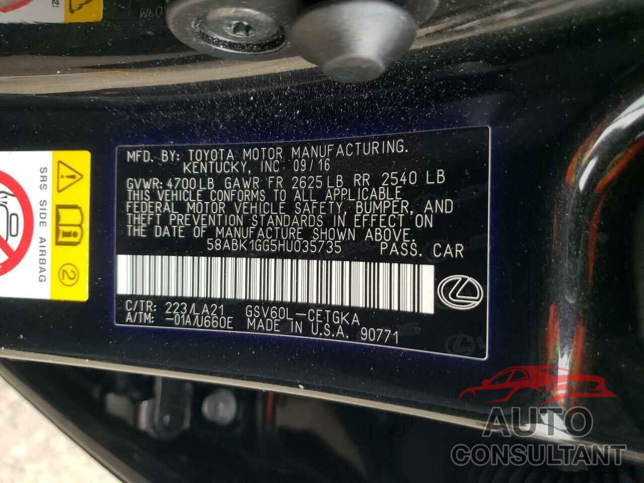 LEXUS ES350 2017 - 58ABK1GG5HU035735