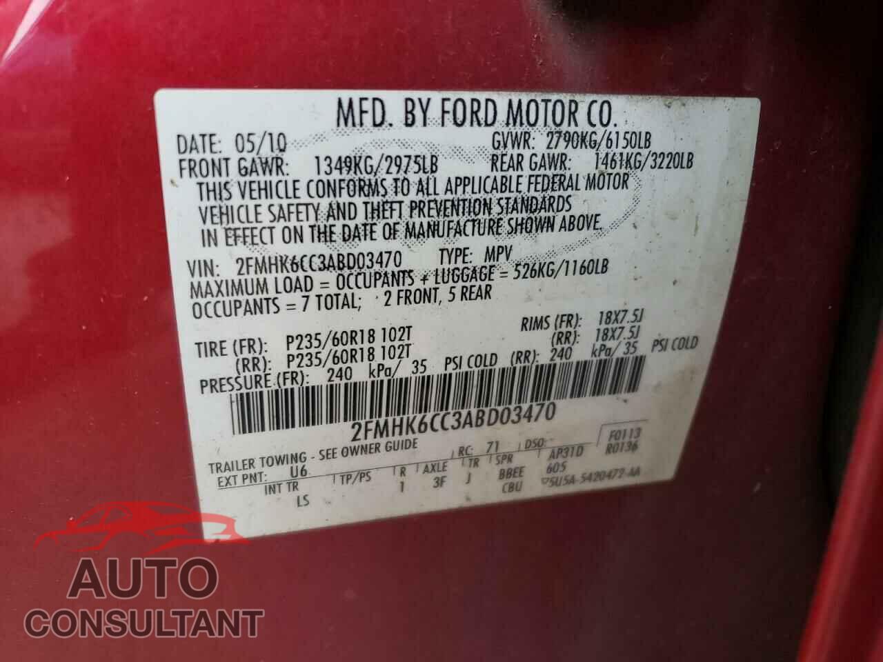 FORD FLEX 2010 - 2FMHK6CC3ABD03470