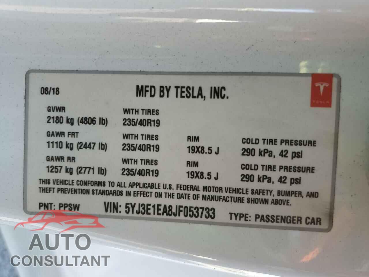 TESLA MODEL 3 2018 - 5YJ3E1EA8JF053733