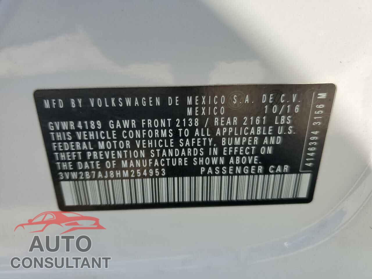 VOLKSWAGEN JETTA 2017 - 3VW2B7AJ8HM254953
