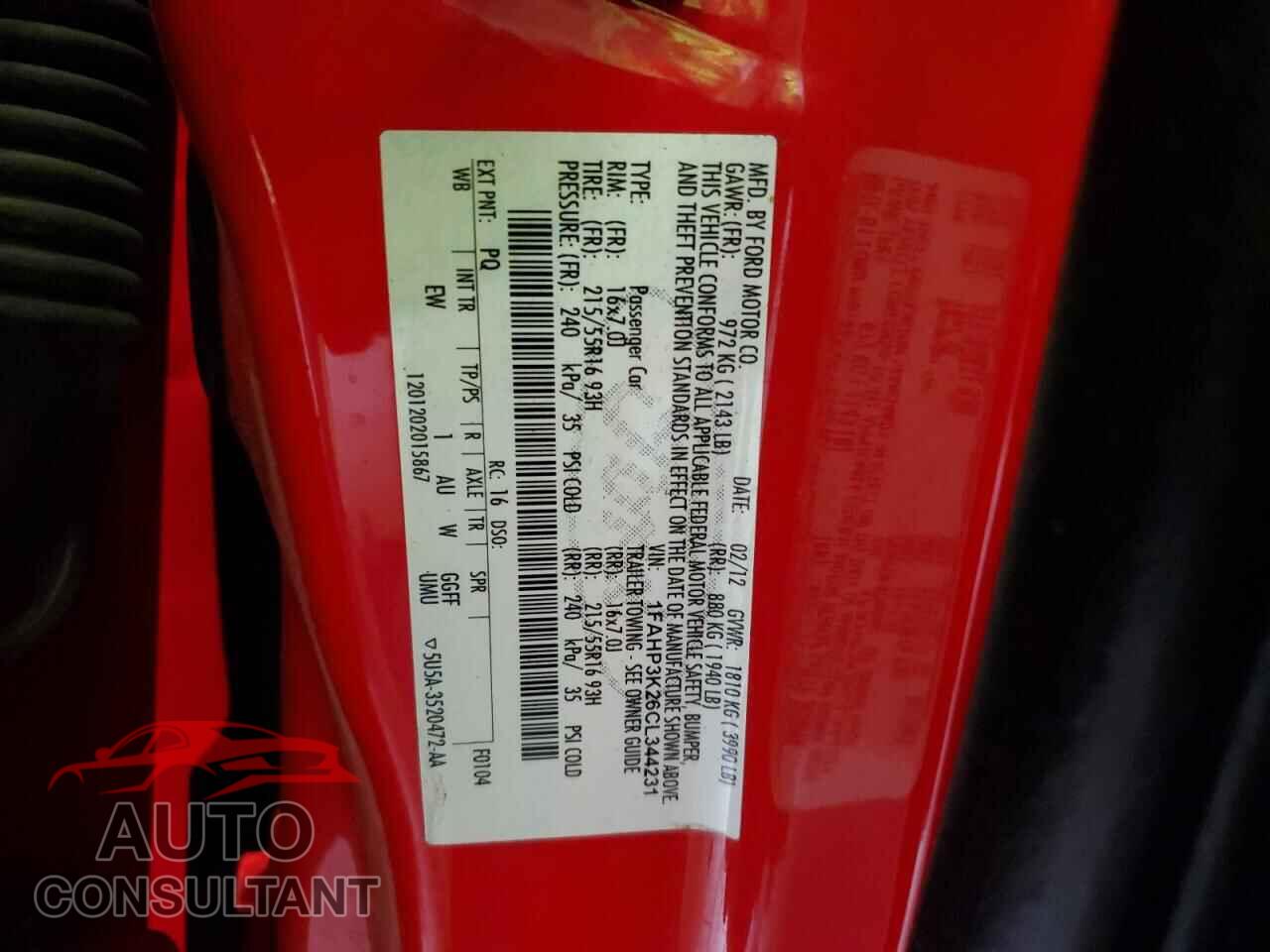 FORD FOCUS 2012 - 1FAHP3K26CL344231