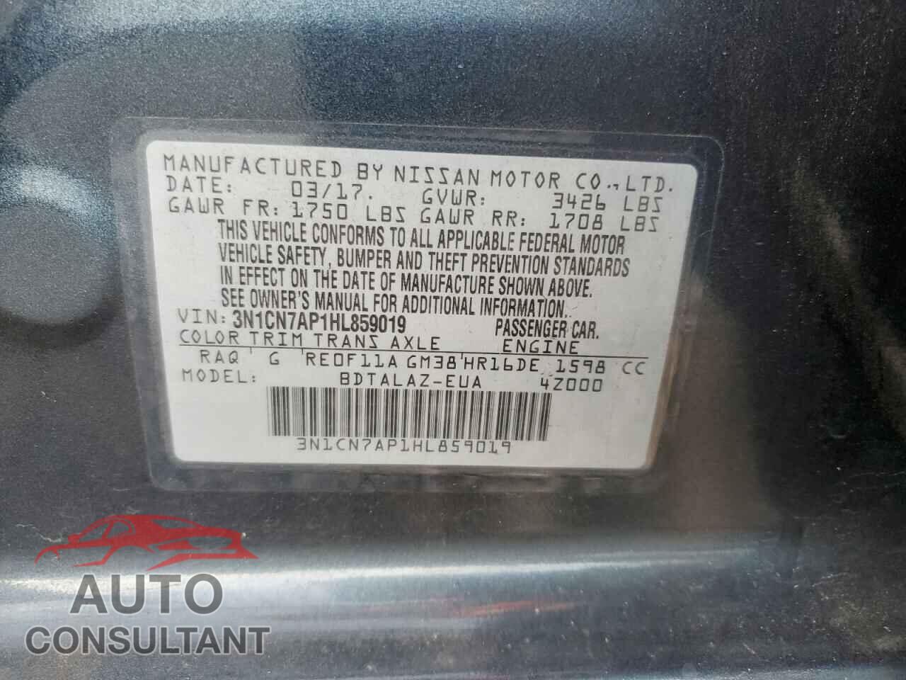 NISSAN VERSA 2017 - 3N1CN7AP1HL859019
