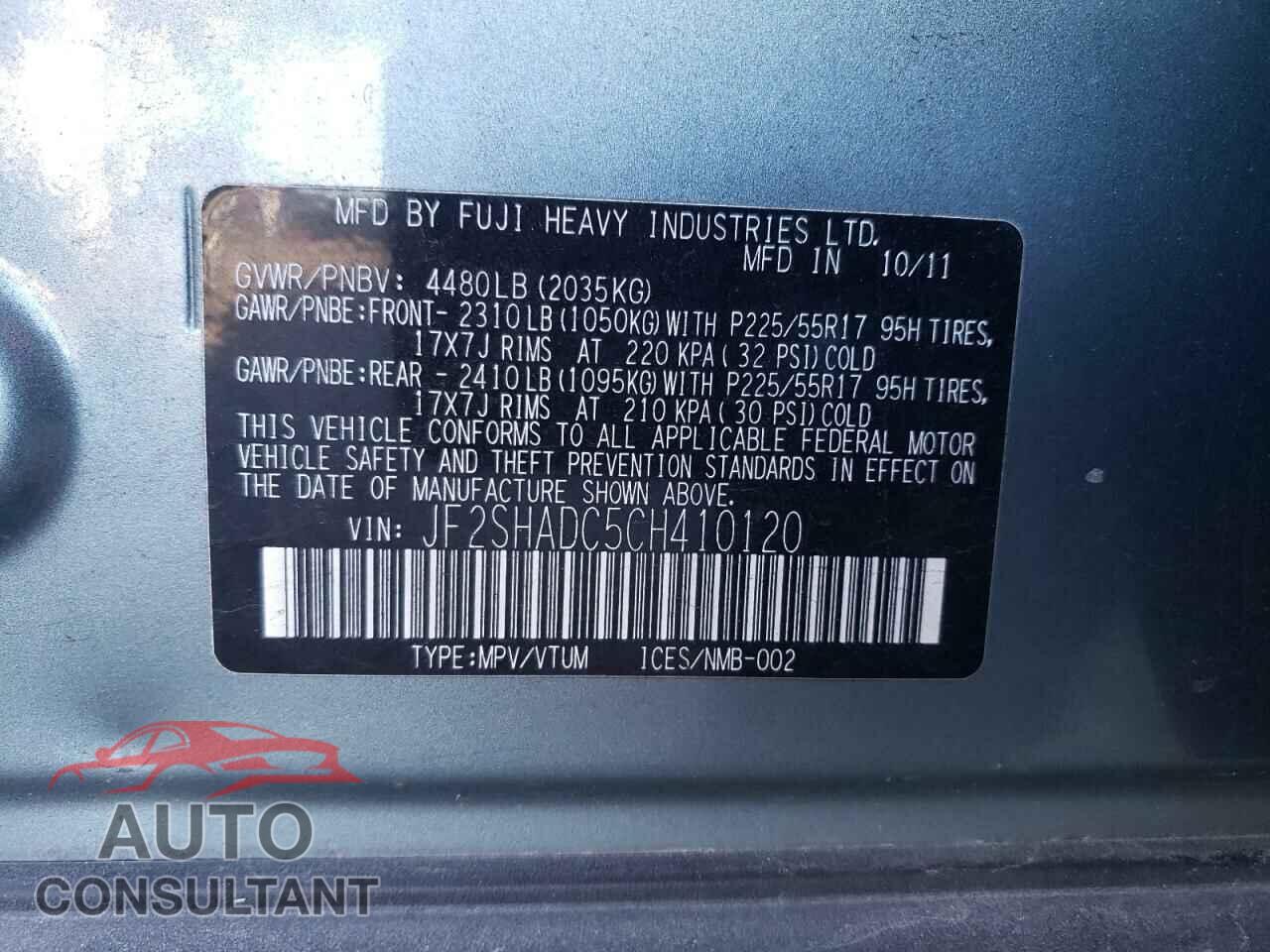 SUBARU FORESTER 2012 - JF2SHADC5CH410120