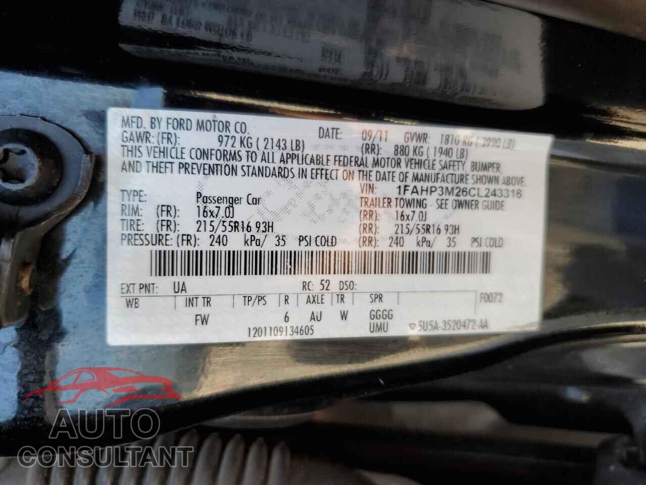 FORD FOCUS 2012 - 1FAHP3M26CL243316
