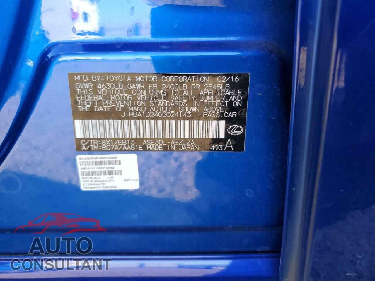 LEXUS IS 2016 - JTHBA1D24G5024143