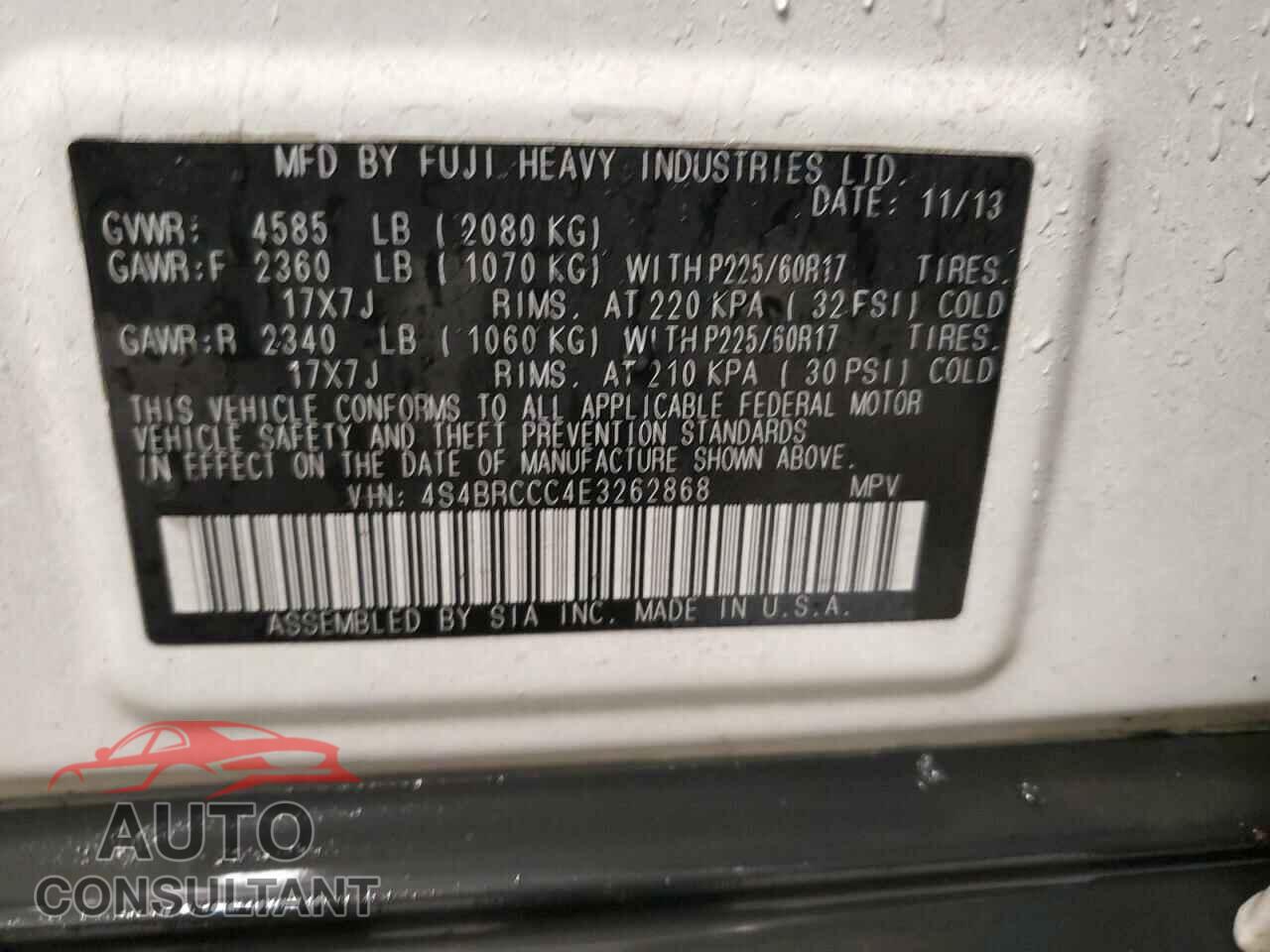 SUBARU OUTBACK 2014 - 4S4BRCCC4E3262868