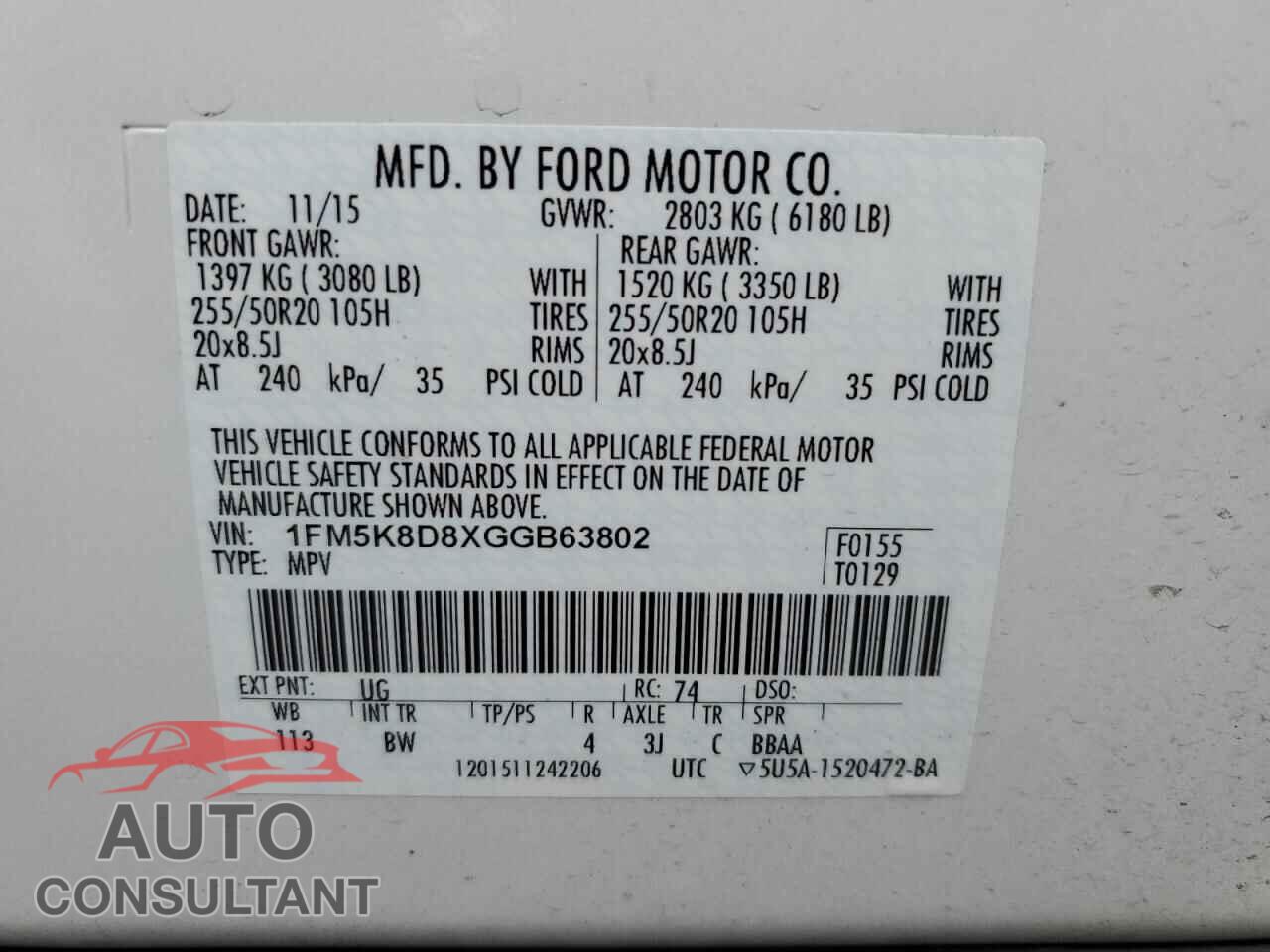 FORD EXPLORER 2016 - 1FM5K8D8XGGB63802