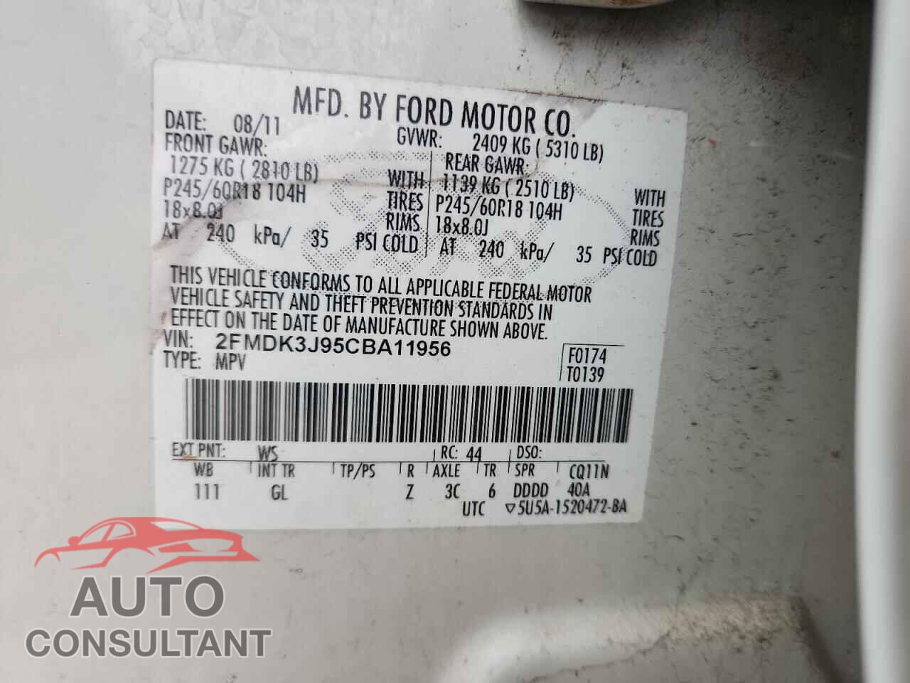 FORD EDGE 2012 - 2FMDK3J95CBA11956