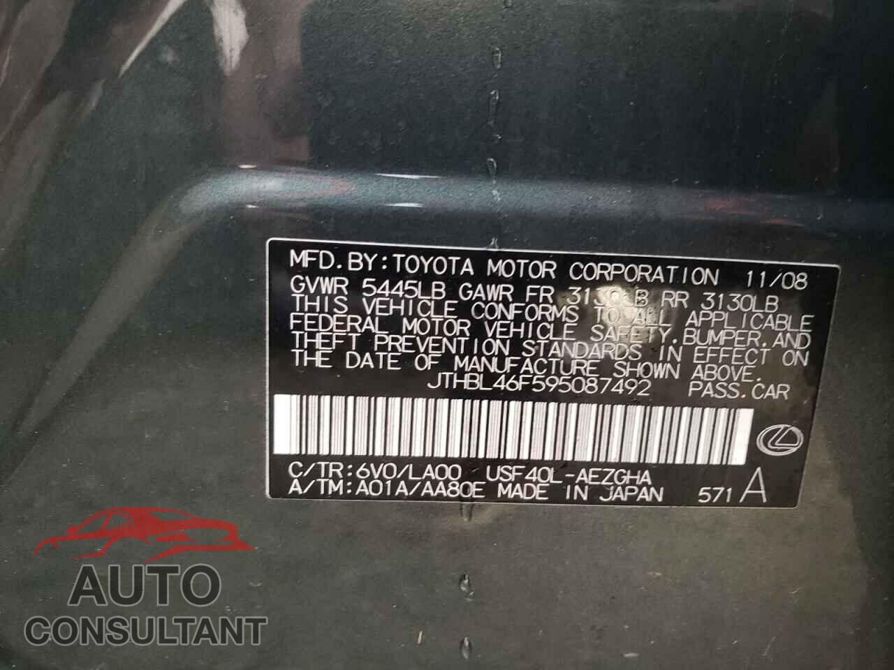 LEXUS LS460 2009 - JTHBL46F595087492