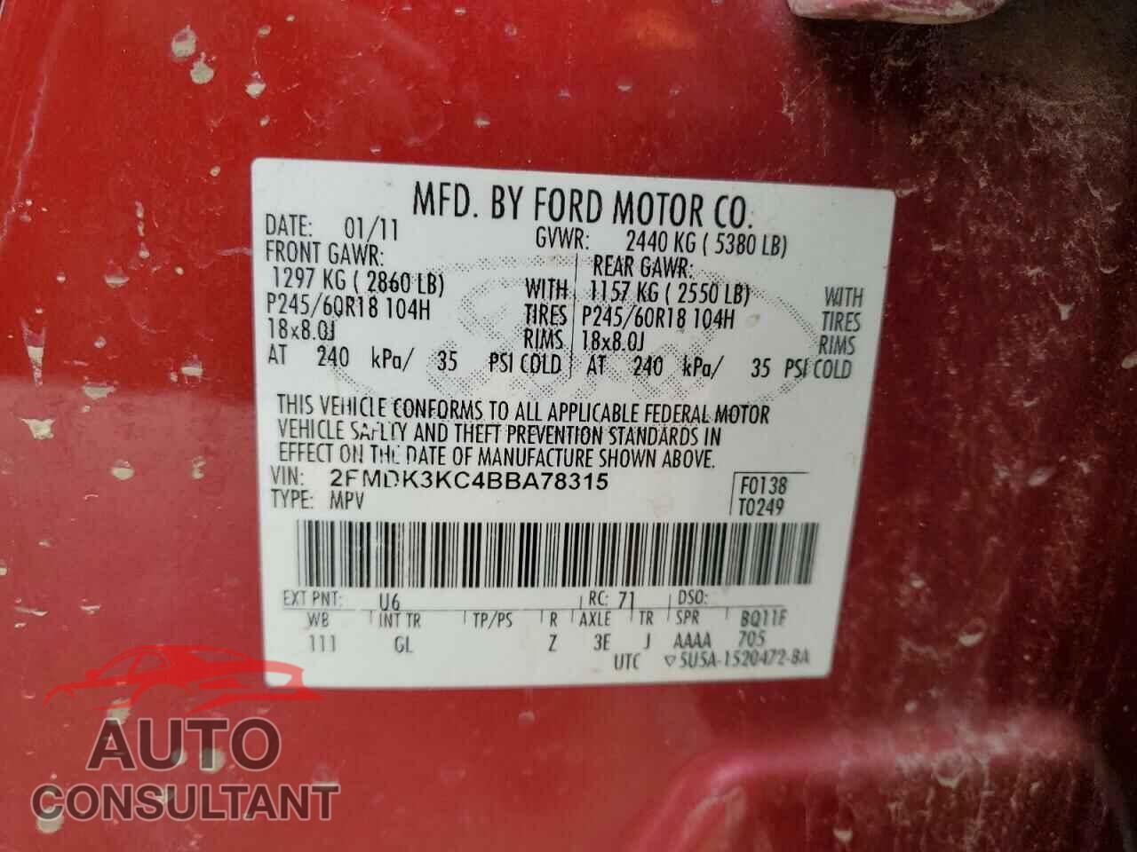 FORD EDGE 2011 - 2FMDK3KC4BBA78315
